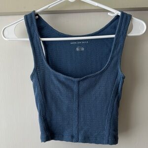 American Eagle Outfitters Teal Ribbed Crop Top